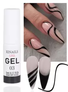 5 毫升黑色凝膠襯墊美甲、漩渦線法式指甲繪畫凝膠拋光劑,瓶裝內置薄美甲刷浸泡美甲繪畫凝膠 - 黑色 - 查看 1