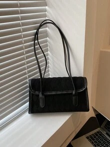 Fall/Winter New Arrival Fashionable Plush Material Casual Simple Commuting Diamond Shaped Grid Shoulder Small Square Bag - Black - View 8