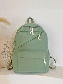 1 件装新款尼龙甜美柔软纯色大容量学生书包新款大学生简约纯色背包防水尼龙书包青少年女生书包旅行背包 - 綠色 - 查看 7