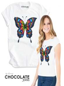 Koko Beautiful Chocolate Jeans T-Shirt With Rhinestones One Size - Black and White - View 1