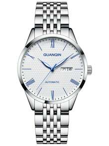 Guanqin Gj16183男士白色錶殼,白色錶盤,藍色釘,不鏽鋼機械錶芯,具備日曆和夜光功能,適合日常佩戴 - 白色 - 查看 1