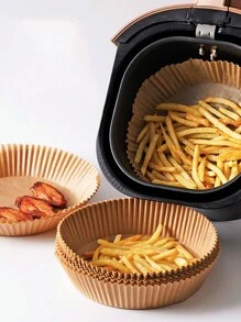 單色簡約風圓形空氣炸鍋內鍋, 廚房用途空氣炸鍋墊, 空氣炸鍋紙, 空氣炸鍋機 - 棕色 - 查看 1