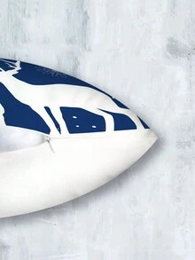 4pcs/set Blue Background 2pcs Deer & Pine Trees / White Background Pine Trees & Snowflakes Pattern Pillow Covers