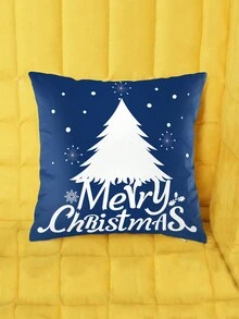 4pcs/set Blue Background 2pcs Deer & Pine Trees / White Background Pine Trees & Snowflakes Pattern Pillow Covers