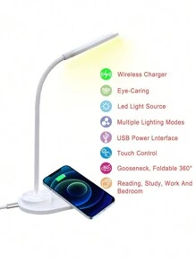 Lámpara de escritorio multifunción de 15W con carga inalámbrica y ajuste de iluminación para fotografía - Blanco - Ver 8