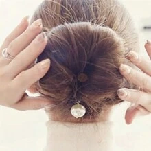 1pc Upgrade Version Of Sponge Double Hook Hair Stick With Pearl Decor Hair Disk Maker Hair Tie Ponytail Holder Hair Elastic Hair Rope - Black - View 3