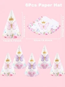 6 chiếc mũ tiệc giấy chủ đề bướm màu hồng tím, phụ kiện tiệc mũ trang trí cho tiệc sinh nhật gia đình ngày lễ - Hồng - Xem 3
