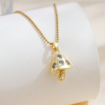 1 chiếc mặt dây chuyền hình nấm dễ thương kiểu cổ điển, mạ vàng, đính đá Cubic Zirconia, thích hợp cho các bữa tiệc hoặc sự kiện.