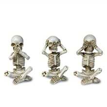 3 Stücke Skelett Statuen - Hören, Sehen, Böses sagen Baby Halloween Statuen Heim-Dekoration, Austern-weiß Harz