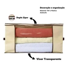 Caixa Organizadora Grande 60x45x30cm De Guarda Roupa Flexivel Com Ziper 60x45x30cm - Bege - Visão 4