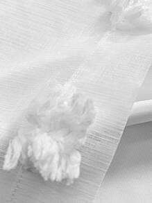 1pc High-End American Style Double-Layer White Tulle Curtain With Fluffy Pompom, Suitable For Living Room, Bedroom And Other Occasions - White - View 5