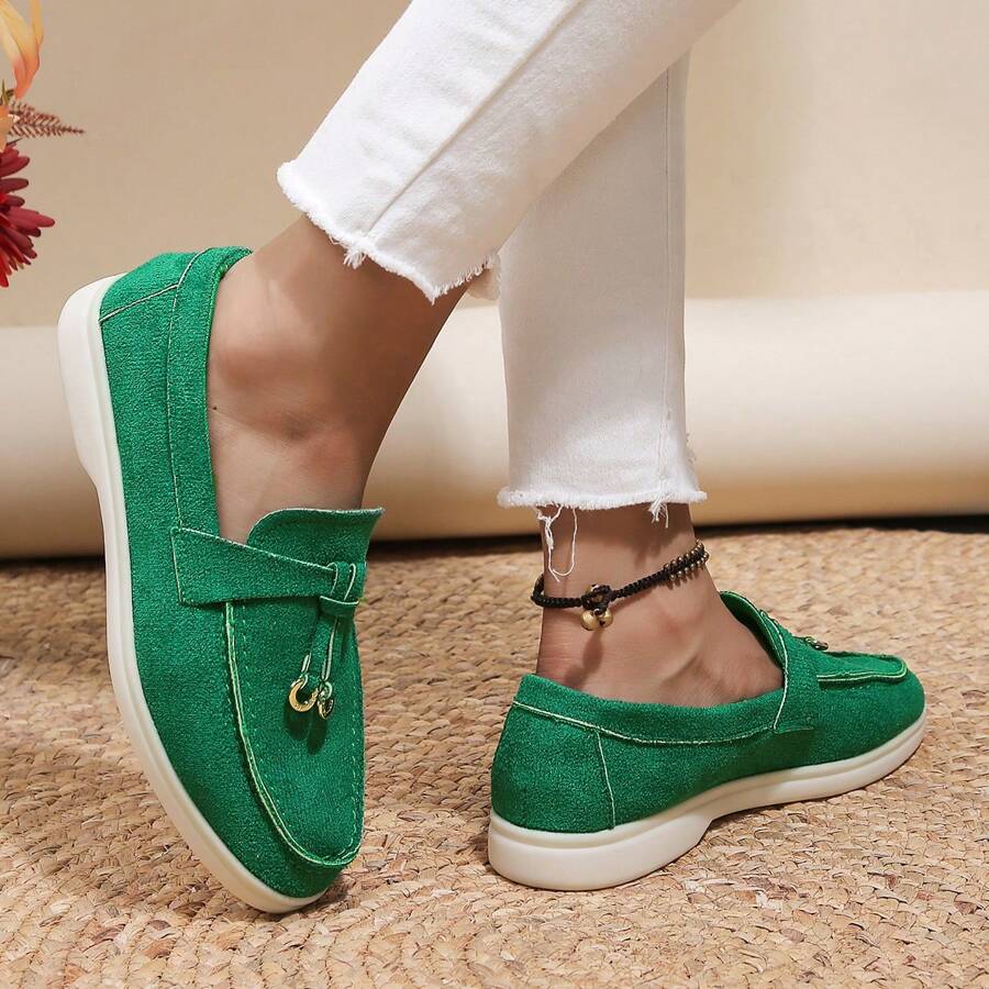 Zapatos Bajos Para Mujer Con Punta Redonda Cómodos Y Elegantes, Simples Y Versátiles - Verde - Ver 1