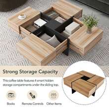 Unique Design Coffee Table with 4 Hidden Storage Compartments, Square Cocktail Table with Extendable Sliding Tabletop, UV High-gloss Design Center Table for Living Room, 31.5"x 31.5"