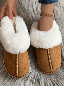 New Imitation Suede Plush Toe Bag Slippers, Home Couples Warm Thick Fur Slippers Furry Men And Women Indoor Slippers - Brown - View 4