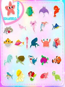 50pcs/Pack Ocean Animal Cartoon Stickers For Children,Featuring Dolphins,Sharks,And Other Marine Creatures,Suitable For Festival Gifts Decoration Of Luggage,Phone,Water Bottle,Computer,Car,And Stationery.,Stickers,Kids Stickers,Stickers Kids,Wall Stickers For Girls,Beach Sticker,Aquarium Stickers
