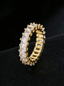 1 chiếc nhẫn mạ vàng Cubic Zirconia dành cho nam nữ Nhẫn cưới Trang sức kỷ niệm Quà tặng Nhẫn đôi - Vàng - Xem 1