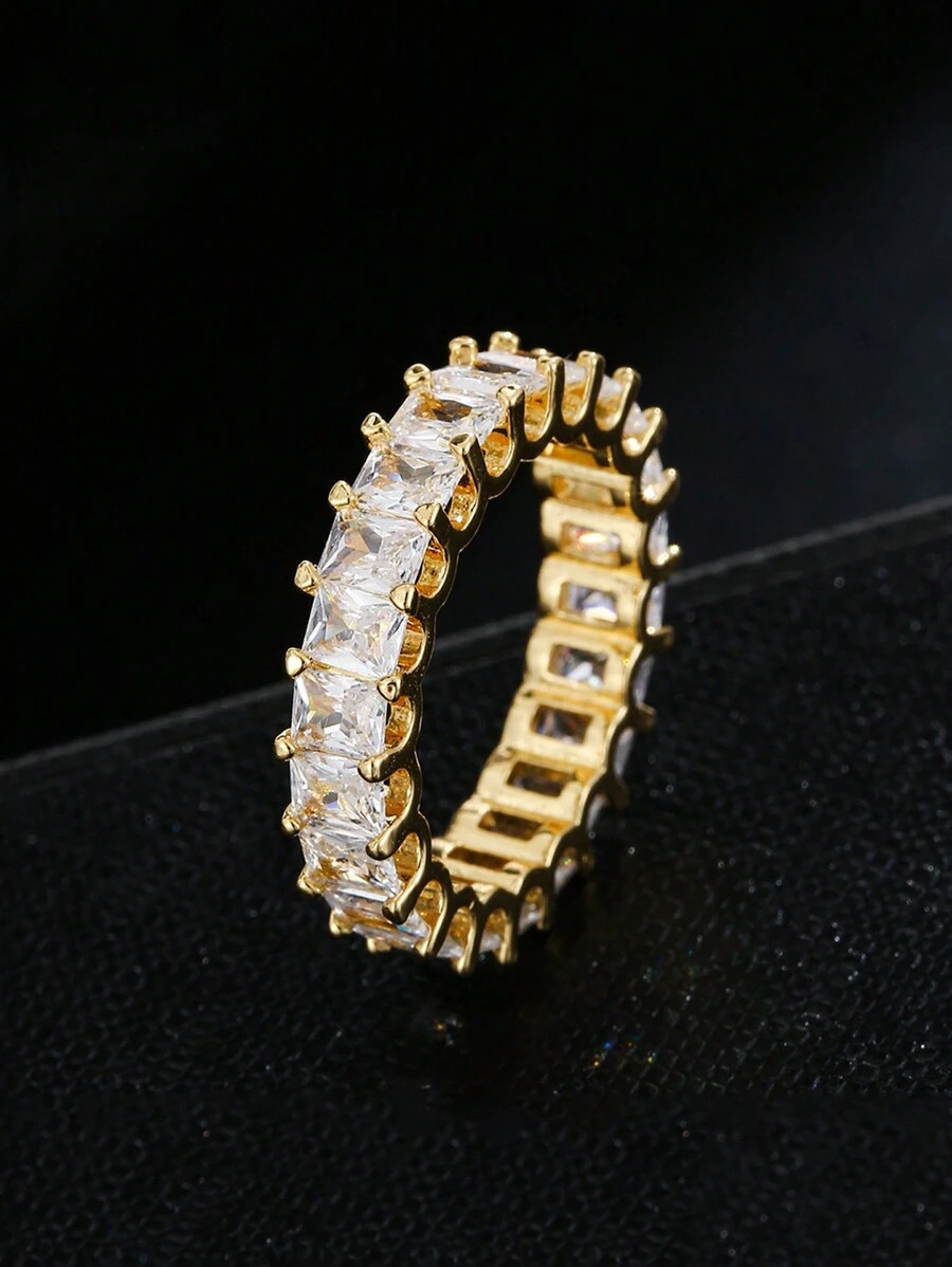 1 chiếc nhẫn mạ vàng Cubic Zirconia dành cho nam nữ Nhẫn cưới Trang sức kỷ niệm Quà tặng Nhẫn đôi - Vàng - Xem 1