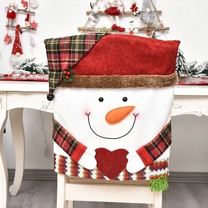 1 pieza Decoración - Funda de silla de Papá Noel de cuero sintético 3D con estampado de cuadrícula y arpillera - Adornos creativos y utilitarios para decorar mesas, sillas o la parte superior de la chimenea durante reuniones familiares festivas. Mejores regalos para decoración navideña, regalos de Navidad y decoración del hogar.