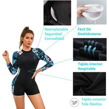 Trajes de Baño Mujer Completos, Traje de Baño Manga Larga Mujer, Traje de Baño Mujer Natacion para Playa, Surf, Fiesta Piscina, Nadar - Azul - Ver 6
