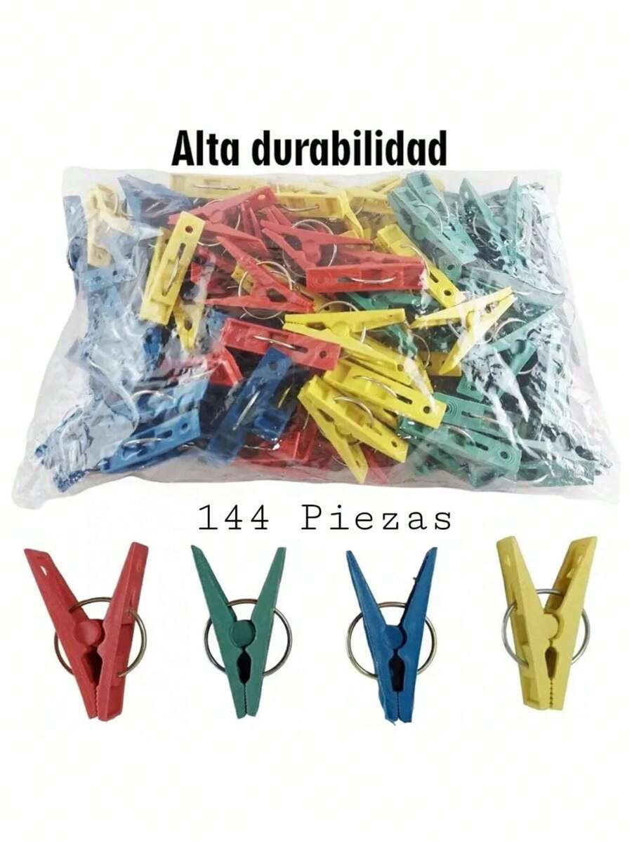Pinzas De Plástico Para Ropa De Colores - Pinzas Para Tendedero - Contiene 144 Piezas - Alta Calidad De Varios Colores - Blanco y Negro - Ver 1