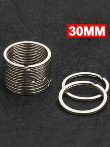 10Pcs Polished Silver Keyring Stainless Steel Hole Flat Key Ring Key Chain Rhodium Plated Round Split Keychain DIY Wholesale Casual School Car Accessories Cute Goth Y2k - Silver - View 3