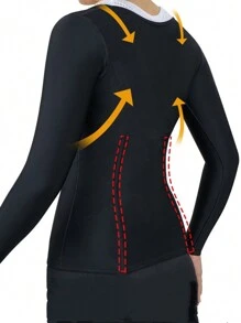 运动户外 1 件纯色运动紧身胸衣腰部训练器长袖桑拿服出汗女士收腹塑身衣腰部训练器紧身胸衣 - 黑色 - 查看 2