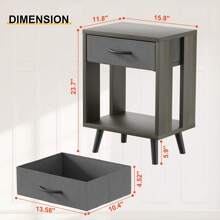 JAFUSI Nightstands Set Of 2 With Fabric Storage Drawer And Open Wood Shelf, Side Table With Storage For Bedroom, Night Stand With Drawer For Bedroom, Bedside Tables - Xám - Xem 5