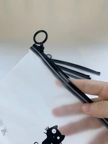 5pcs Frosted Transparent Zipper Organizer Bag, Simple Storage Pouch With Loop Handle For Travelling Cosmetics Stationery Mask, Portable Multi-functional Clear Ziplock Bags For Sorting And Storage - Black-5pcs - View 6