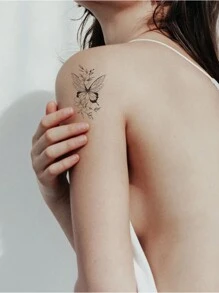 12入女士高品質仿真黑蝴蝶刺青貼紙套裝,防水,適用於手臂、手指、背部、鎖骨 - 黑色 - 查看 3