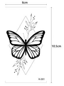 12入女士高品質仿真黑蝴蝶刺青貼紙套裝,防水,適用於手臂、手指、背部、鎖骨 - 黑色 - 查看 9