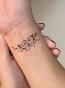 12入女士高品質仿真黑蝴蝶刺青貼紙套裝,防水,適用於手臂、手指、背部、鎖骨 - 黑色 - 查看 4