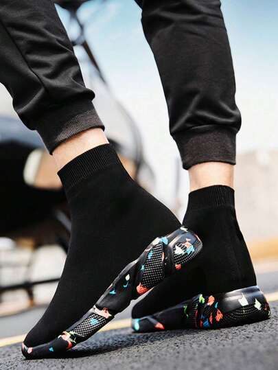 TOLLN Zapatos Deportivos Casuales De Media Caña Elásticos De Tejido De Punto Antideslizantes Y Amortiguadores Para Hombres, Para La Primavera Y El Otoño