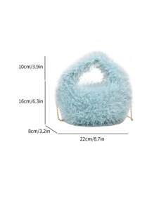 Fashionable Plush Zipper Bag For Autumn And Winter, Simple Style - Dusty Blue - View 7