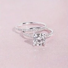 Classic Round Shaped Ring Set Suitable For Women's Daily Wear - Silver - View 2