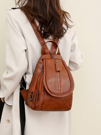 时尚 PU 皮革翻盖背包，多层单肩包，多种携带方式，适合大学生返校季