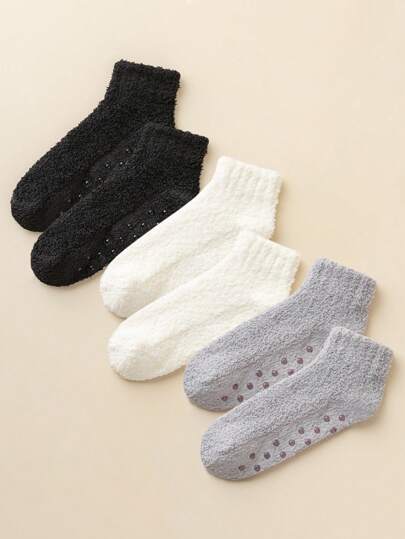 3 par damstrumpor i flerfärgade, förtjockade fleece med halkfri design för vardagsbruk på vintern, mysiga