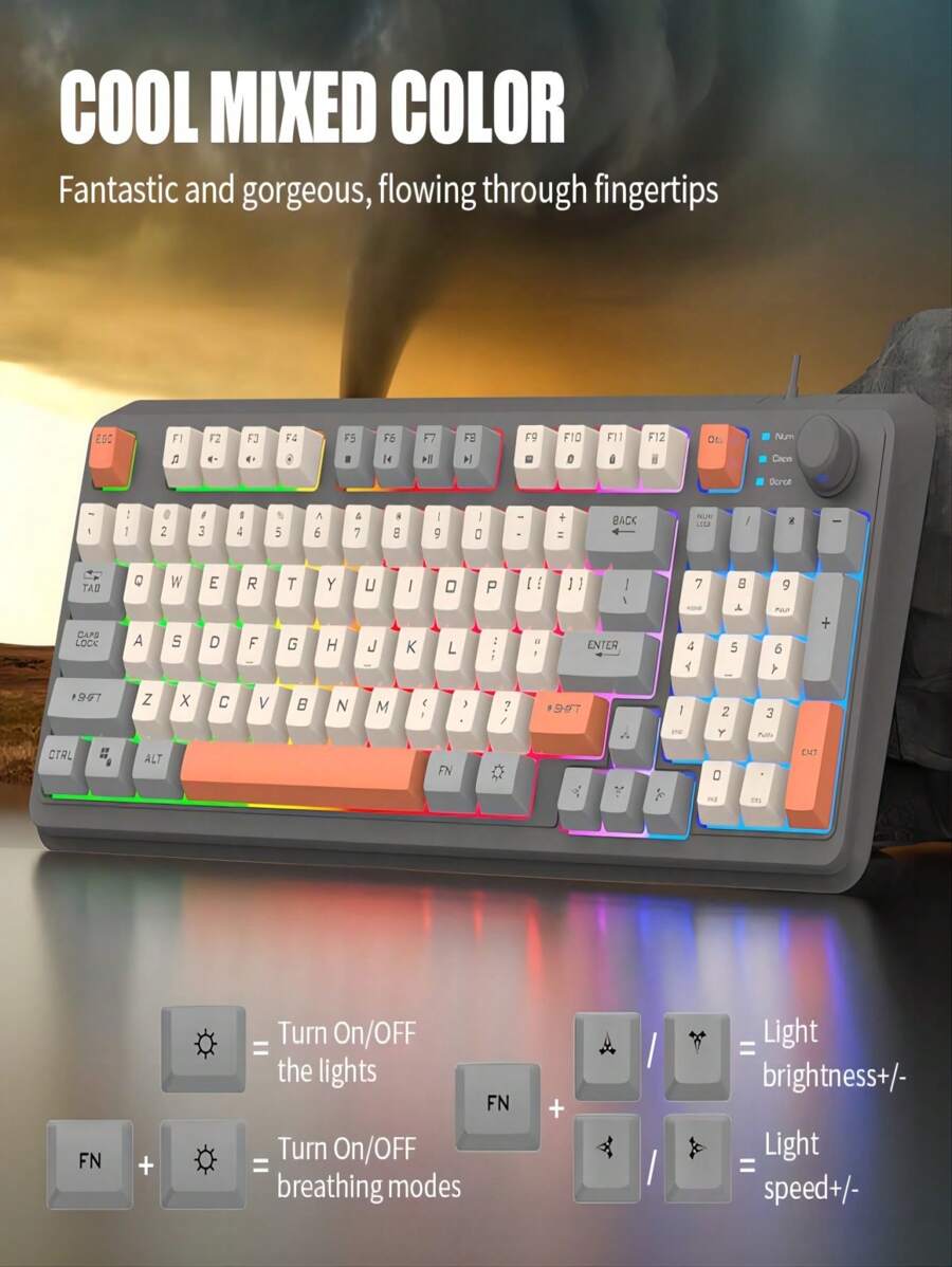 94% Gaming Keyboard With Rotating Multimedia Keys, USB Interface, Blue ...