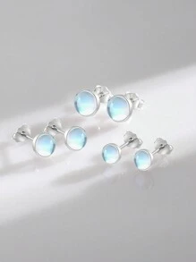 MODIAN 925 Sterling Silver Round Exquisite Moonstone 4 5 6 MM Stud Earrings Platinum Plated Charm Ear Studs For Women Jewelry