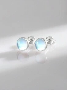 MODIAN 925 Sterling Silver Round Exquisite Moonstone 4 5 6 MM Stud Earrings Platinum Plated Charm Ear Studs For Women Jewelry