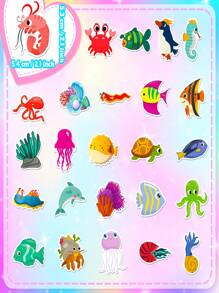 50pcs/Pack Ocean Animal Cartoon Stickers For Children,Featuring Dolphins,Sharks,And Other Marine Creatures,Suitable For Festival Gifts Decoration Of Luggage,Phone,Water Bottle,Computer,Car,And Stationery.,Stickers,Kids Stickers,Stickers Kids,Wall Stickers For Girls,Beach Sticker,Aquarium Stickers