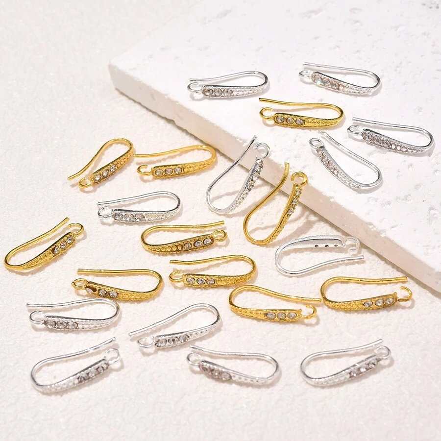 10pcs Fashionable Copper Earring Hooks With Rhinestone Decoration, Suitable For Diy Handmade Jewelry - Multicolor - View 1