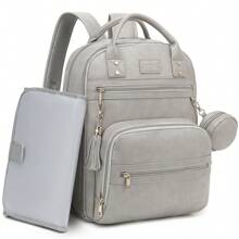 Vegan Leather Diaper Bag Backpack With Changing Pad And Pacifier Holder, Multi-Functional Baby Bag For Boy Girl, Waterproof For Travel, Perfect Baby Shower Gifts For Mom, Dad, Newborn - Xám - Xem 1