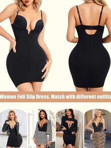 Full Anti-slip Hem Bodycon Tummy Control Dress - Black - View 2