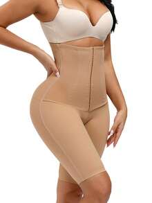 1件女性高腰塑身內衣,前頂釦型,可提臀緊腿 - 杏色 - 查看 4
