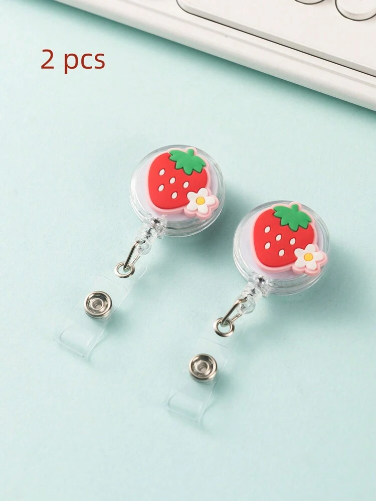 2 Pcs Strawberries Design ID Card Buckle Pull Fastener Clip For Doctors And Nurses For Student Teacher Lightweight Portable Card ID Card White-Collar Workers For Female For Holiday For Anniversary For Birthday Gift Gift Accessories Gift Gifts For Teachers Badge Holder Card Holder Card Holder Wallet Business Card Holder Credit Card Holder Card Holder Women For Women