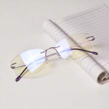 SHINU 品牌女士无框眼镜纯钛框架滤光眼镜女士无屈光度 T1023 C3 紫色