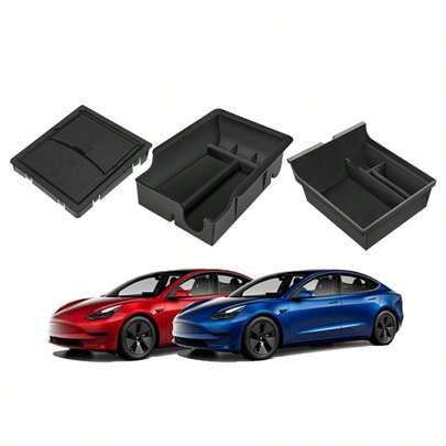 3pcs Central Control Storage Box Armrest Box Organizer (velvet Style) Compatible With 2021 2022 2023 Tesla Model 3/model Y