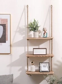 1 件壁挂式储物架，带绳，编织设计，适用于客厅、卧室或书房，无需钻孔房间装饰 - 米色 - 查看 1