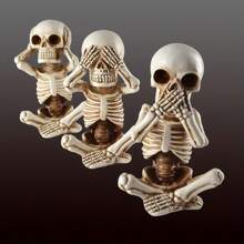 3 Stücke Skelett Statuen - Hören, Sehen, Böses sagen Baby Halloween Statuen Heim-Dekoration, Austern-weiß Harz