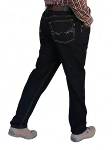 John Silver Men's Straight Denim Pants - 深灰色 - 查看 3